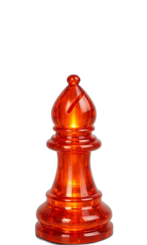 Pieza de alfil de ajedrez rojo translúcido en posición vertical sobre un fondo liso, que simboliza los movimientos estratégicos en Diseño de sitios web profesionales.