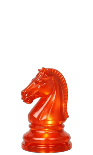 Una pieza de ajedrez naranja translúcida se muestra sobre un fondo liso, evocando la ventaja estratégica que aporta una agencia de branding y desarrollo web.