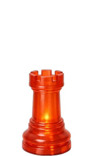 Una pieza de ajedrez roja translúcida, hecha de plástico, se yergue sobre un fondo liso, simbolizando los movimientos estratégicos en la gestión de identidad corporativa de una agencia líder en branding y desarrollo web.